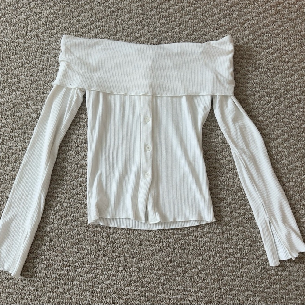 Princess Polly White Ribbed Off-Shoulder Top - Picture 3 of 11